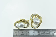 Load image into Gallery viewer, 18K Ornate Pearl Diamond Loop French Chip Earrings White Gold