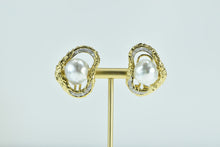 Load image into Gallery viewer, 18K Ornate Pearl Diamond Loop French Chip Earrings White Gold