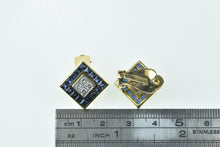 Load image into Gallery viewer, 18K Square Diamond Sapphire Statement Clip Earrings Yellow Gold