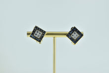 Load image into Gallery viewer, 18K Square Diamond Sapphire Statement Clip Earrings Yellow Gold