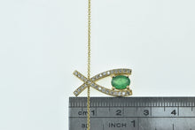 Load image into Gallery viewer, 14K Oval Emerald Diamond X Criss Cross Chain Necklace 16&quot; Yellow Gold