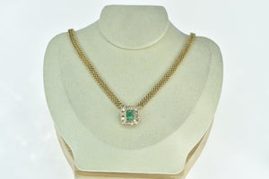 14K 3.79 Ctw Emerald Diamond Halo Panther Chain Necklace 16.25" Yellow Gold