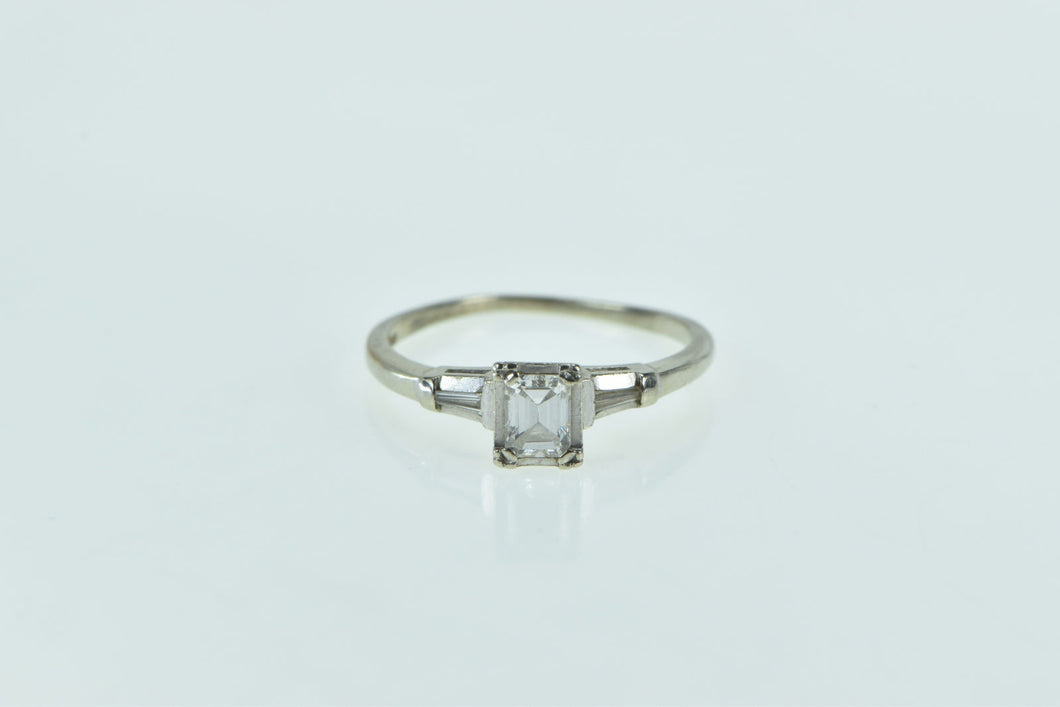 14K 0.44 Ctw Emerald Cut Baguette Engagement Ring White Gold