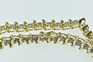 14K 3.28 Ctw Diamond Classic Wavy Link Tennis Bracelet 7.5" Yellow Gold