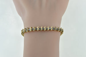 14K 3.28 Ctw Diamond Classic Wavy Link Tennis Bracelet 7.5" Yellow Gold