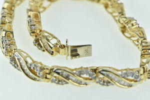 14K 2.80 Ctw Diamond Wavy Loop Twist Link Tennis Bracelet 7.5" Yellow Gold