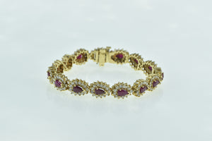 14K 9.90 Ctw Pear Ruby Diamond Halo Tennis Bracelet 7" Yellow Gold