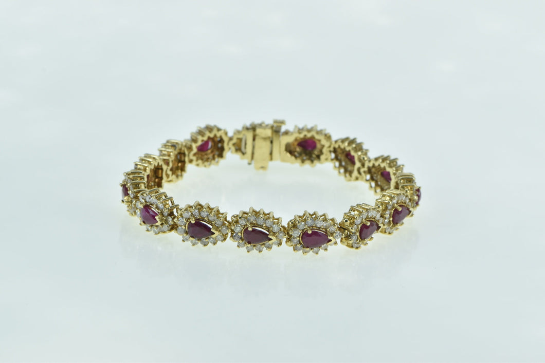14K 9.90 Ctw Pear Ruby Diamond Halo Tennis Bracelet 7