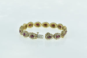 14K 9.90 Ctw Pear Ruby Diamond Halo Tennis Bracelet 7" Yellow Gold