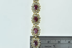 14K 9.90 Ctw Pear Ruby Diamond Halo Tennis Bracelet 7" Yellow Gold