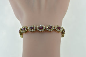 14K 9.90 Ctw Pear Ruby Diamond Halo Tennis Bracelet 7" Yellow Gold