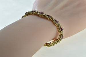 14K 9.90 Ctw Pear Ruby Diamond Halo Tennis Bracelet 7" Yellow Gold