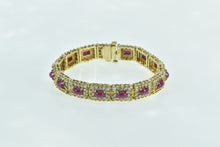 Load image into Gallery viewer, 14K 13.80 Ctw Ruby Cabochon Diamond Halo Tennis Bracelet 7&quot; Yellow Gold