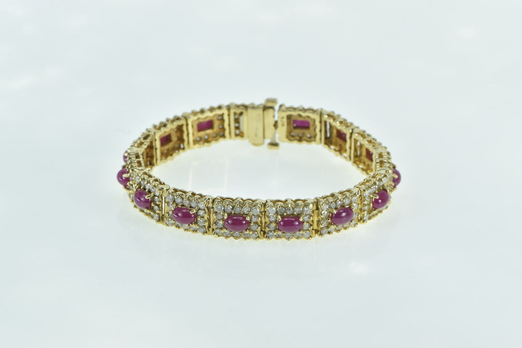 14K 13.80 Ctw Ruby Cabochon Diamond Halo Tennis Bracelet 7