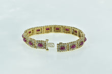 Load image into Gallery viewer, 14K 13.80 Ctw Ruby Cabochon Diamond Halo Tennis Bracelet 7&quot; Yellow Gold