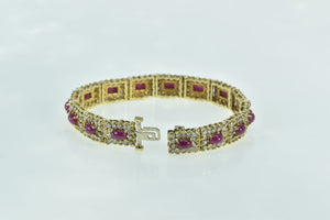 14K 13.80 Ctw Ruby Cabochon Diamond Halo Tennis Bracelet 7" Yellow Gold