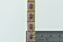 Load image into Gallery viewer, 14K 13.80 Ctw Ruby Cabochon Diamond Halo Tennis Bracelet 7&quot; Yellow Gold