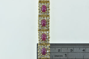 14K 13.80 Ctw Ruby Cabochon Diamond Halo Tennis Bracelet 7" Yellow Gold