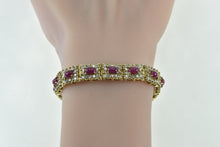 Load image into Gallery viewer, 14K 13.80 Ctw Ruby Cabochon Diamond Halo Tennis Bracelet 7&quot; Yellow Gold