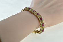 Load image into Gallery viewer, 14K 13.80 Ctw Ruby Cabochon Diamond Halo Tennis Bracelet 7&quot; Yellow Gold