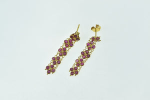 22K Natural Ruby Encrusted Cluster Dangle Chain Earrings Yellow Gold