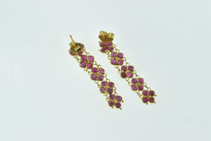 22K Natural Ruby Encrusted Cluster Dangle Chain Earrings Yellow Gold