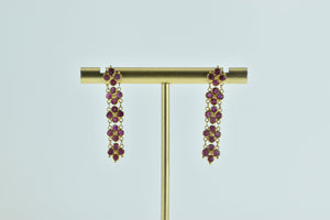 22K Natural Ruby Encrusted Cluster Dangle Chain Earrings Yellow Gold