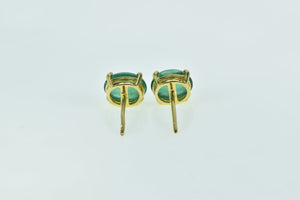 18K Oval Emerald Cabochon Vintage Stud Earrings Yellow Gold