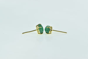 18K Oval Emerald Cabochon Vintage Stud Earrings Yellow Gold