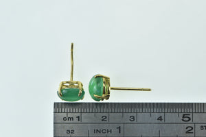 18K Oval Emerald Cabochon Vintage Stud Earrings Yellow Gold