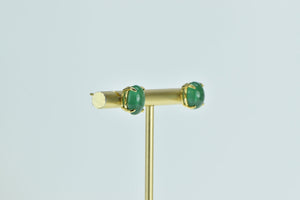 18K Oval Emerald Cabochon Vintage Stud Earrings Yellow Gold