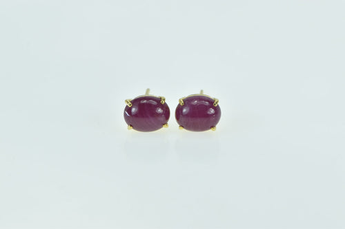 18K Oval Ruby Cabochon Vintage Stud Earrings Yellow Gold