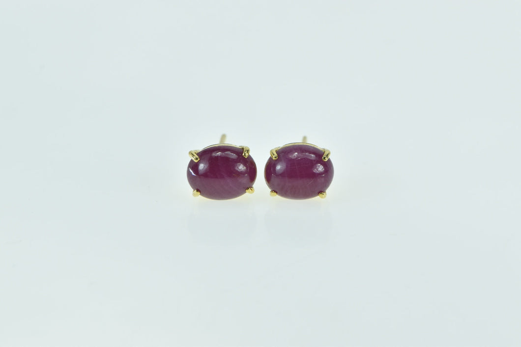 18K Oval Ruby Cabochon Vintage Stud Earrings Yellow Gold