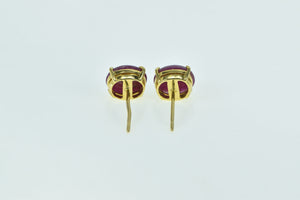 18K Oval Ruby Cabochon Vintage Stud Earrings Yellow Gold