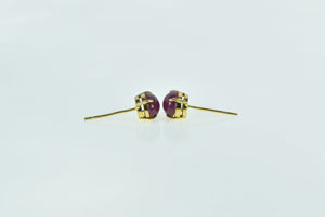 18K Oval Ruby Cabochon Vintage Stud Earrings Yellow Gold