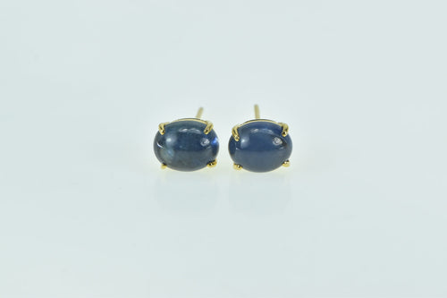 18K Oval Sapphire Cabochon Vintage Stud Earrings Yellow Gold