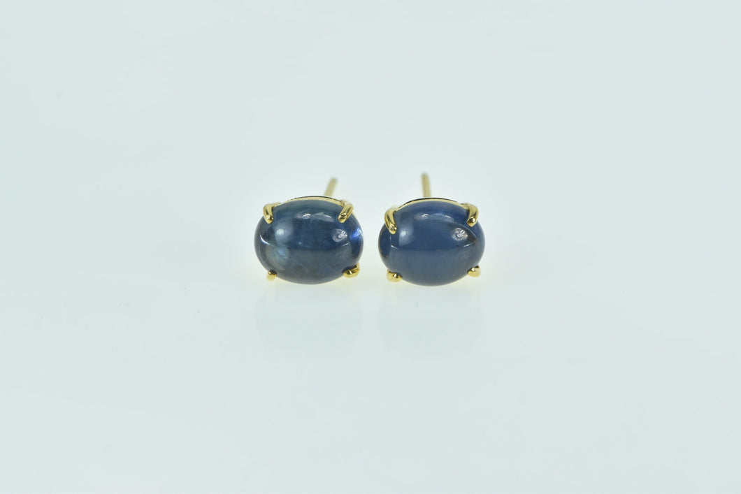 18K Oval Sapphire Cabochon Vintage Stud Earrings Yellow Gold