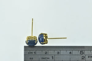 18K Oval Sapphire Cabochon Vintage Stud Earrings Yellow Gold