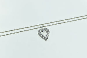 14K 1950's 0.36 Ctw Diamond Heart Classic Chain Necklace 17.5" White Gold