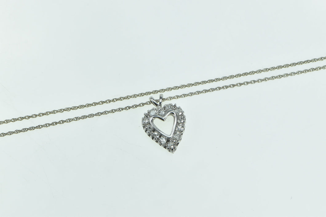 14K 1950's 0.36 Ctw Diamond Heart Classic Chain Necklace 17.5