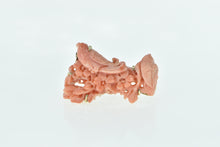 Load image into Gallery viewer, 14K Carved Peach Coral Ornate Bird Nature Scene Pin/Brooch Yellow Gold