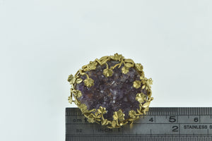 18K Ornate Amethyst Geode Floral Vine Framed Pin/Brooch Yellow Gold