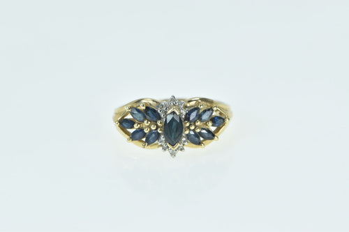 10K Marquise Sapphire Diamond Accent Statement Ring Yellow Gold