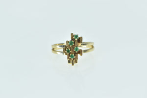 14K Square Vintage Geometric Emerald Cluster Ring Yellow Gold