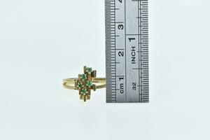 14K Square Vintage Geometric Emerald Cluster Ring Yellow Gold