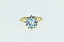 Load image into Gallery viewer, 14K Blue Topaz Diamond Halo Classic Statement Ring Yellow Gold