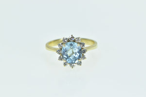 14K Blue Topaz Diamond Halo Classic Statement Ring Yellow Gold