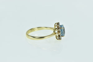 14K Blue Topaz Diamond Halo Classic Statement Ring Yellow Gold