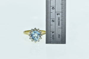 14K Blue Topaz Diamond Halo Classic Statement Ring Yellow Gold