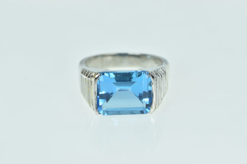 14K Emerald Cut Blue Topaz Squared Statement Ring White Gold